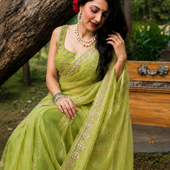 Premium Olive Green Soft Organza Sequence Work Saree