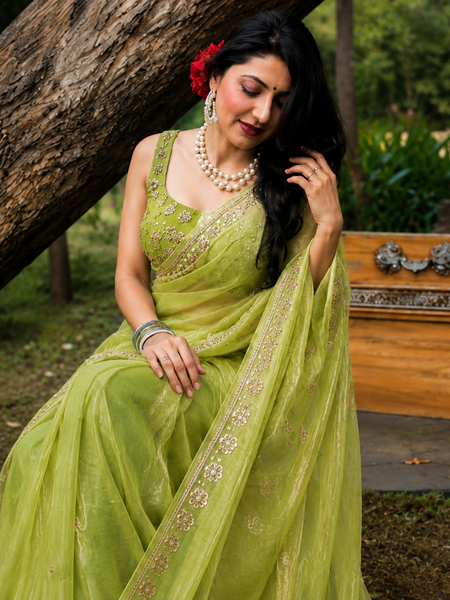 Premium Olive Green Soft Organza Sequence Work Saree