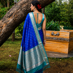 Royal Blue Silver Zari Soft Organza Saree