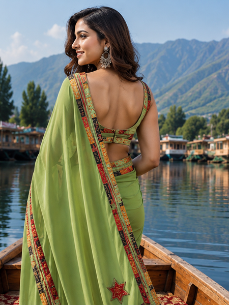 Olive Green Fox Georgette Saree with Designer Border