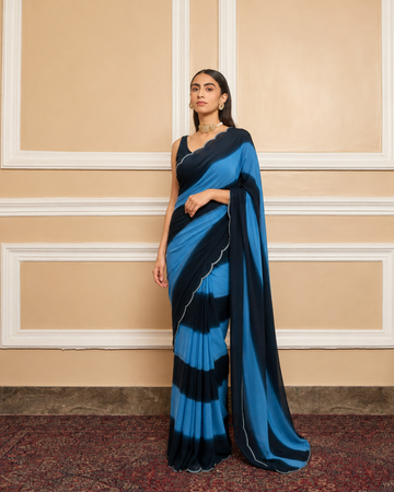 Blue and Black Ombre Georgette Saree