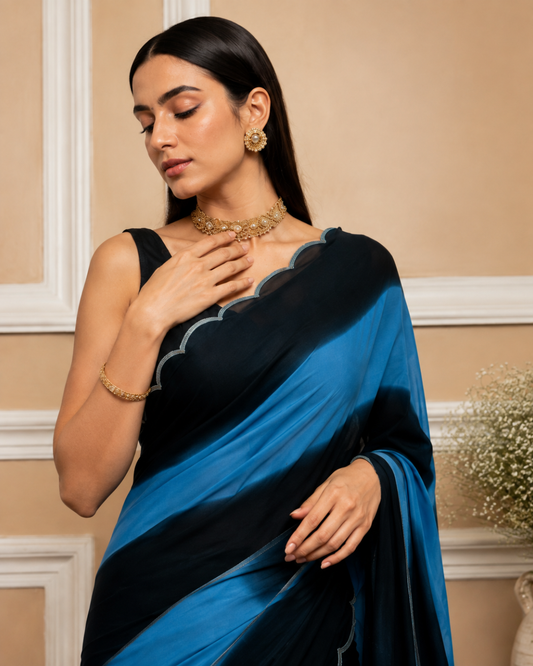 Blue and Black Ombre Georgette Saree