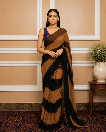 Brown and Black Ombre Georgette Saree