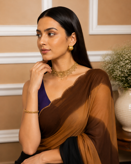 Brown and Black Ombre Georgette Saree