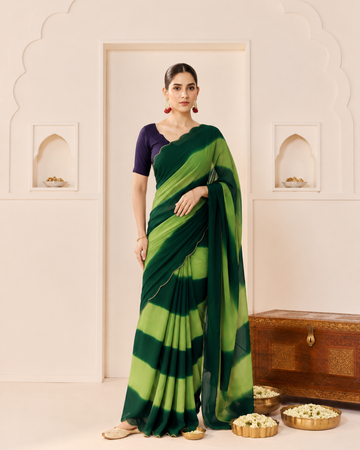 Green and Lime Ombre Georgette Saree