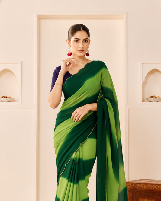 Green and Lime Ombre Georgette Saree