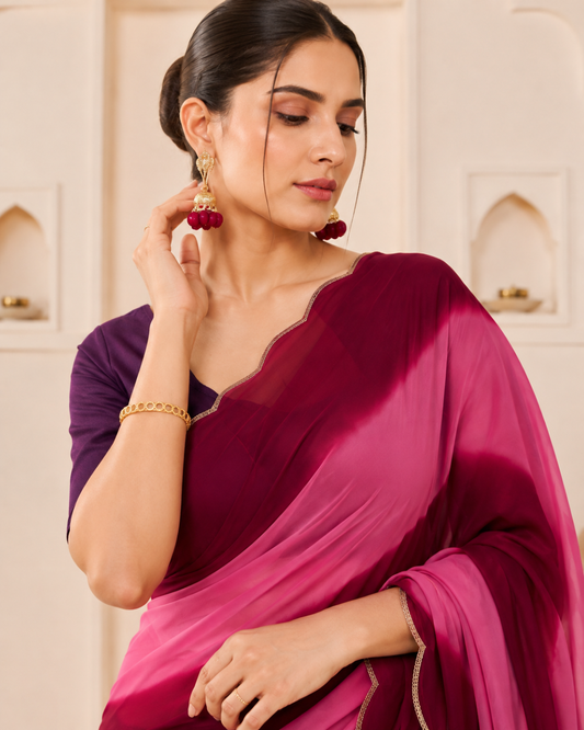 Pink and Black Ombre Georgette Saree
