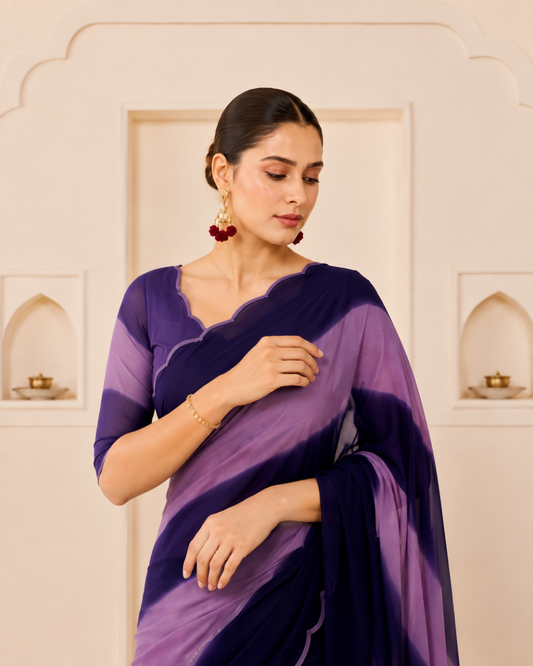 Purple and Black Ombre Georgette Saree