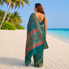 Teal Green Traditional Patola Design Art Silk Saree