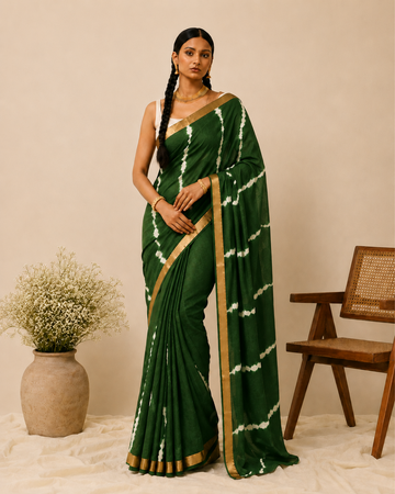 Dark Green Tie-Dye Floral Maal Cotton Saree