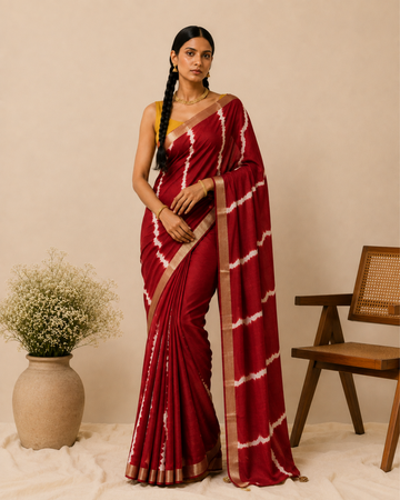 Red Tie-Dye Floral Maal Cotton Saree