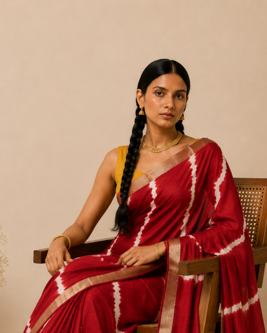 Red Tie-Dye Floral Maal Cotton Saree