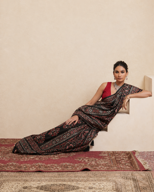 Black & Red Printed Kasturi Silk Saree