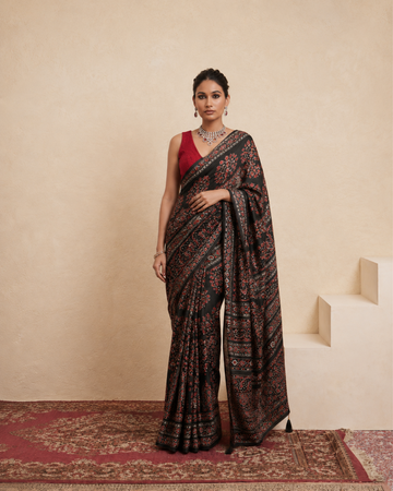 Black & Red Printed Kasturi Silk Saree