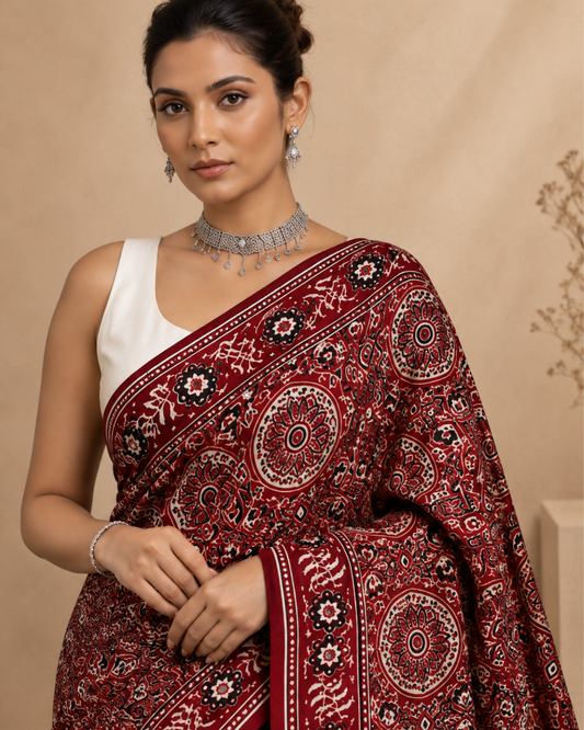 Maroon Printed Kasturi Silk Saree