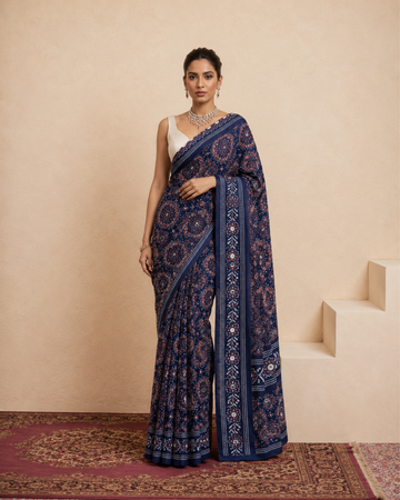 Blue Printed Kasturi Silk Saree