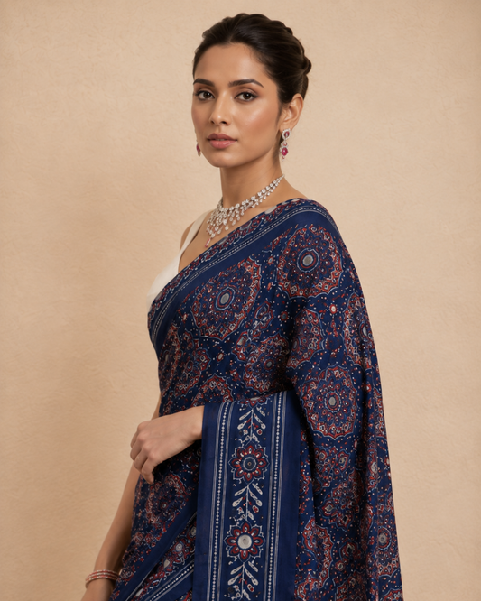 Blue Printed Kasturi Silk Saree
