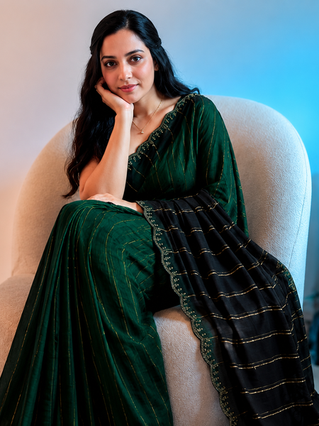 Bottle Green Designer Georgette Stone Work Saree