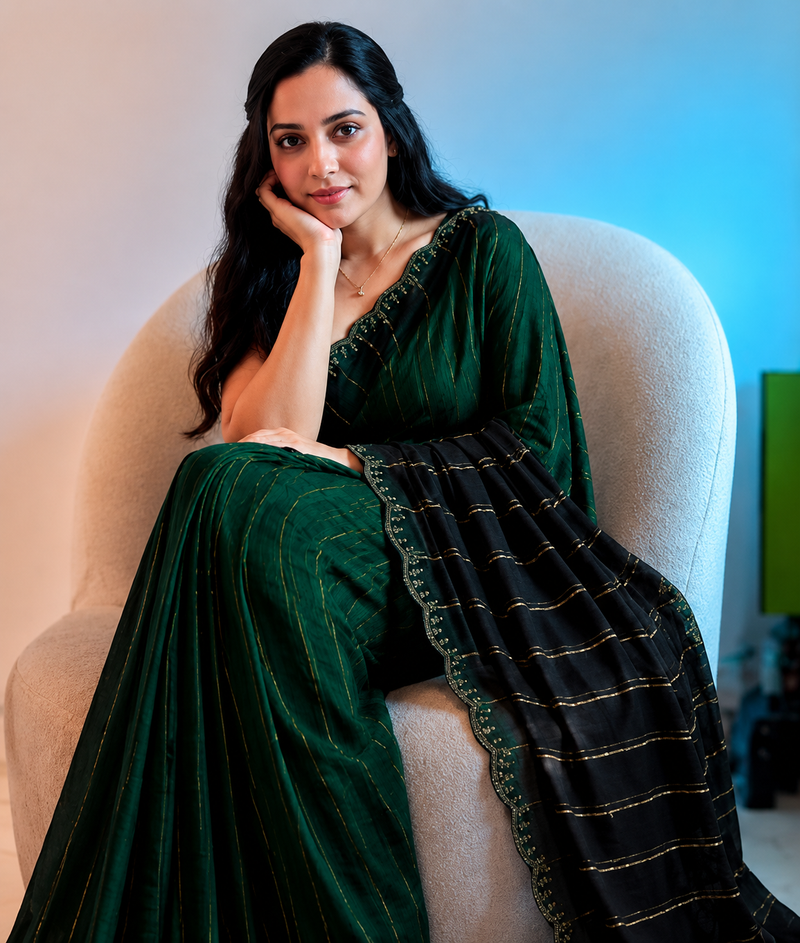 Bottle Green Designer Georgette Stone Work Saree