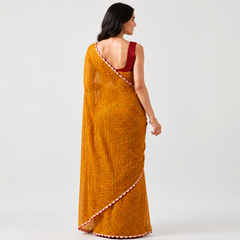 Mustard Yellow Bandhani Print Viscose Georgette Saree
