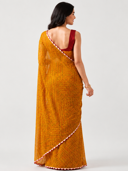 Mustard Yellow Bandhani Print Viscose Georgette Saree
