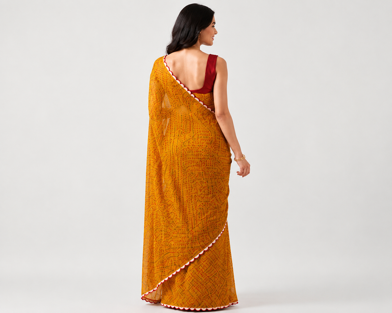 Mustard Yellow Bandhani Print Viscose Georgette Saree