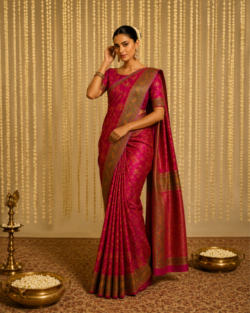 Regal Magenta Pure Silk Saree with Paisley Floral Border