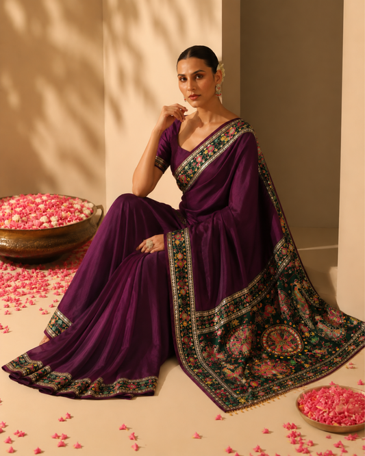 Handloom Maroon Pure Silk Saree with Traditional Folk Art Pallu