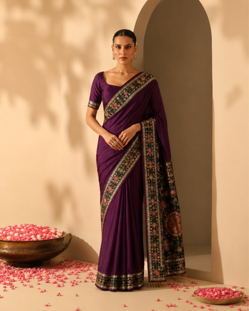 Handloom Maroon Pure Silk Saree with Traditional Folk Art Pallu