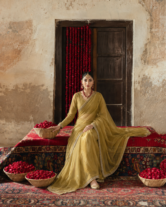 Champagne Beige Star Georgette Sequin Saree