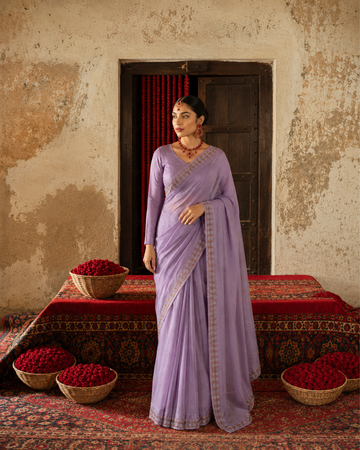 Lavender Star Georgette Sequin Saree