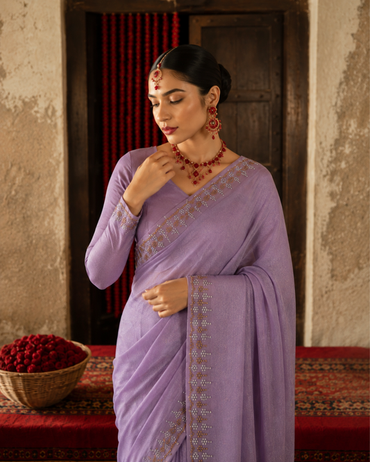 Lavender Star Georgette Sequin Saree
