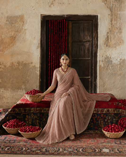 Rose Pink Star Georgette Sequin Saree