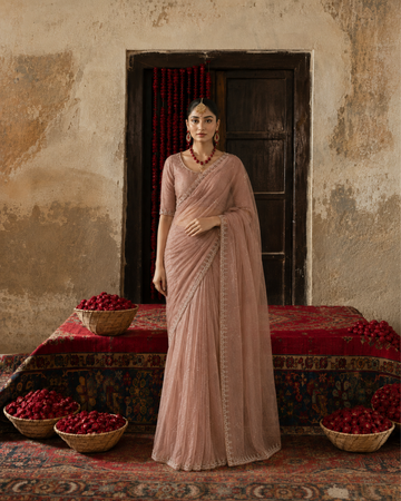 Rose Pink Star Georgette Sequin Saree
