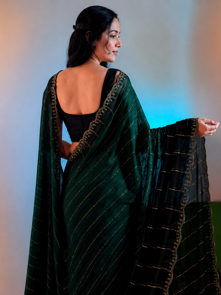 Bottle Green Designer Georgette Stone Work Saree