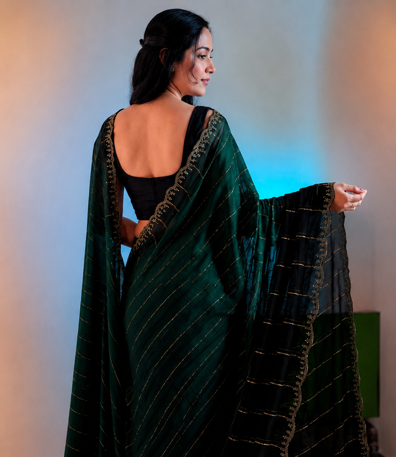 Bottle Green Designer Georgette Stone Work Saree