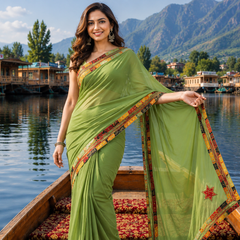 Olive Green Fox Georgette Saree with Designer Border