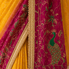 Rangmahal Kanak Mustard Yellow & Wine Embroidered Faux Georgette Saree
