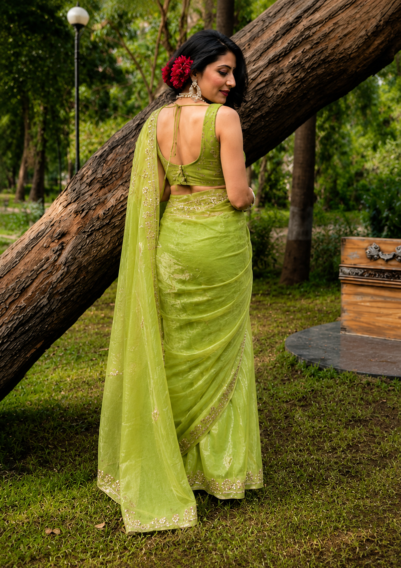 Premium Olive Green Soft Organza Sequence Work Saree