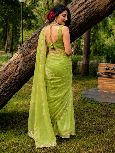 Premium Olive Green Soft Organza Sequence Work Saree