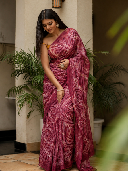 Lightweight Floral Printed Chiffon Saree