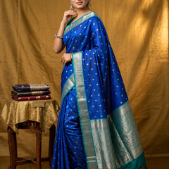 Royal Blue Silver Zari Soft Organza Saree
