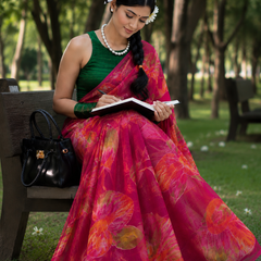 Lightweight Floral Printed Chiffon Saree