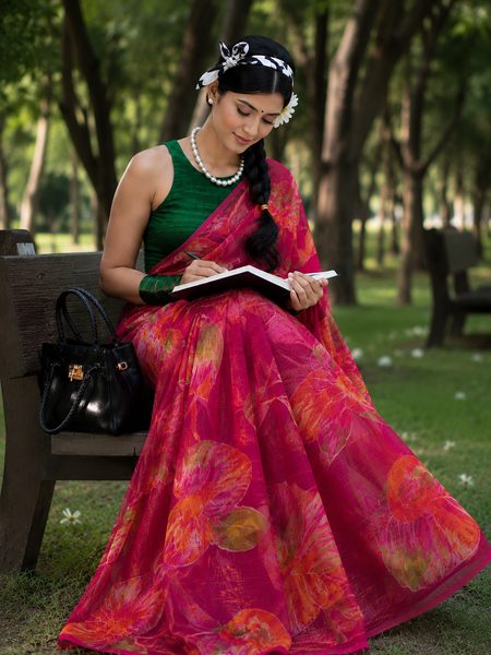 Lightweight Floral Printed Chiffon Saree