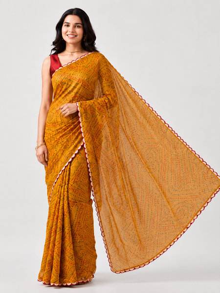 Mustard Yellow Bandhani Print Viscose Georgette Saree