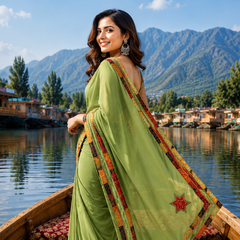 Olive Green Fox Georgette Saree with Designer Border