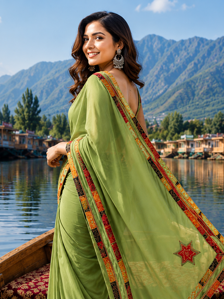 Olive Green Fox Georgette Saree with Designer Border