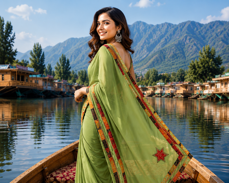 Olive Green Fox Georgette Saree with Designer Border