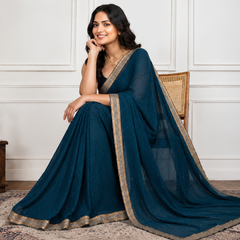Teal Blue Designer Georgette Stone Work Saree