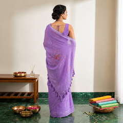 Lavender Linen Cotton Blend Embroidered Saree